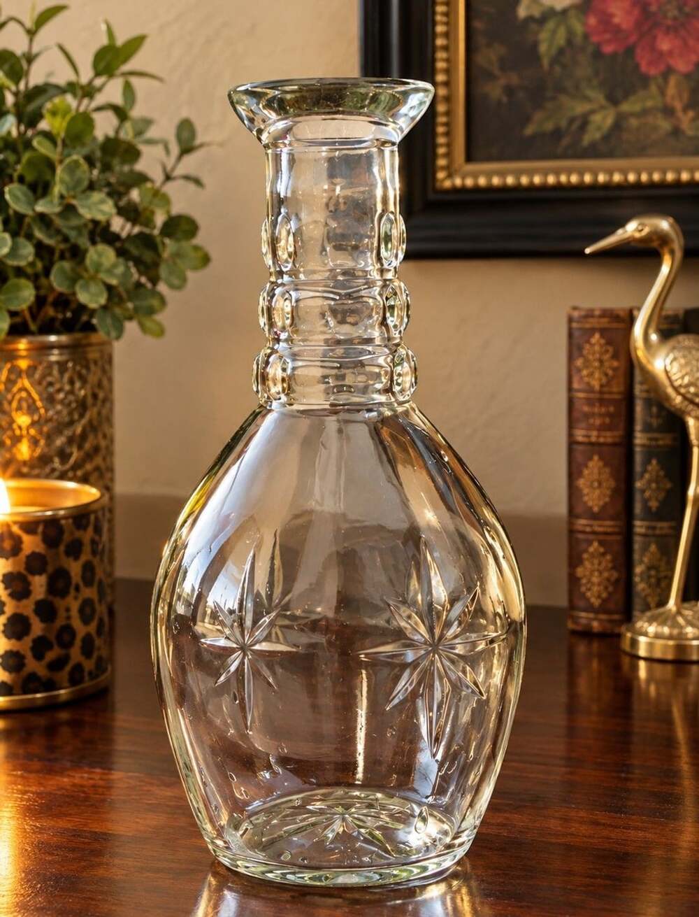 Vintage Cut Glass Liquor Decanter Starburst Design